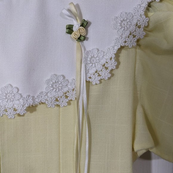 Bonnie Jean Vintage Soft Yellow Bib Lace Trim Collar Maxi Girl's Dress - size 14 - Picture 5 of 9